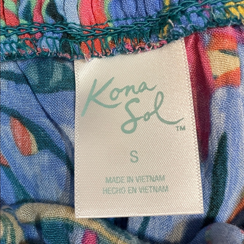 Kona Sol Tropical Print Wide-Leg Pants with slit - Picture 6 of 7